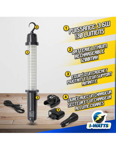 Baladeuse rechargeable 60 LED - I-Watts