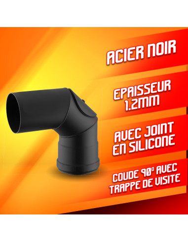 Coude 90° poêle à pellets Diam. 80mm - Warm Tech