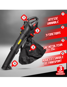 Aspirateur souffleur broyeur 3000W avec vitesse variable - Elem 2