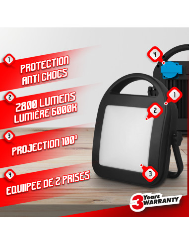 Projecteur LED de chantier 40W 2800 lumens