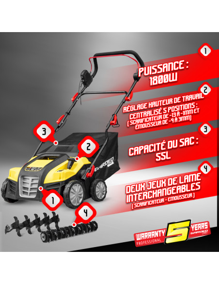 Scarificateur emousseur electrique 1800W - 40cm