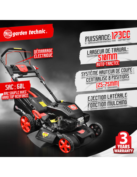 Tondeuse thermique 173cc 51cm Démarrage électrique