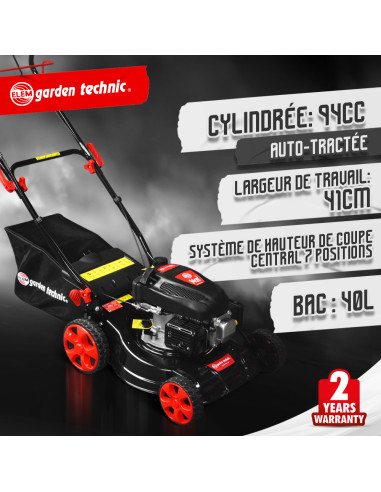 Tondeuse thermique autotractée 94cc - Largeur de coupe 41cm -