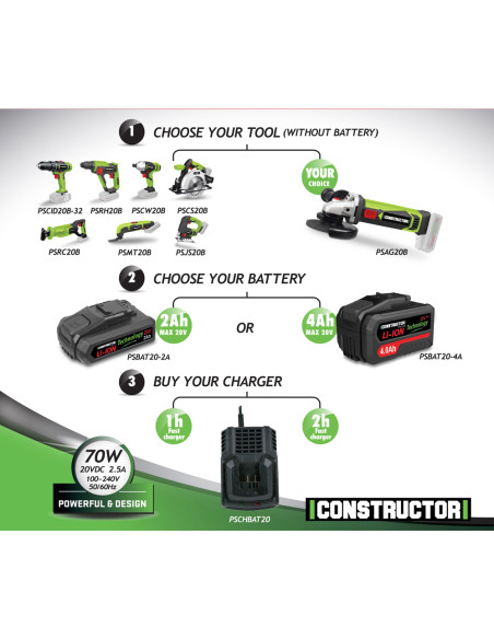 Batterie Lithium max 20V - 2Ah - Constructor